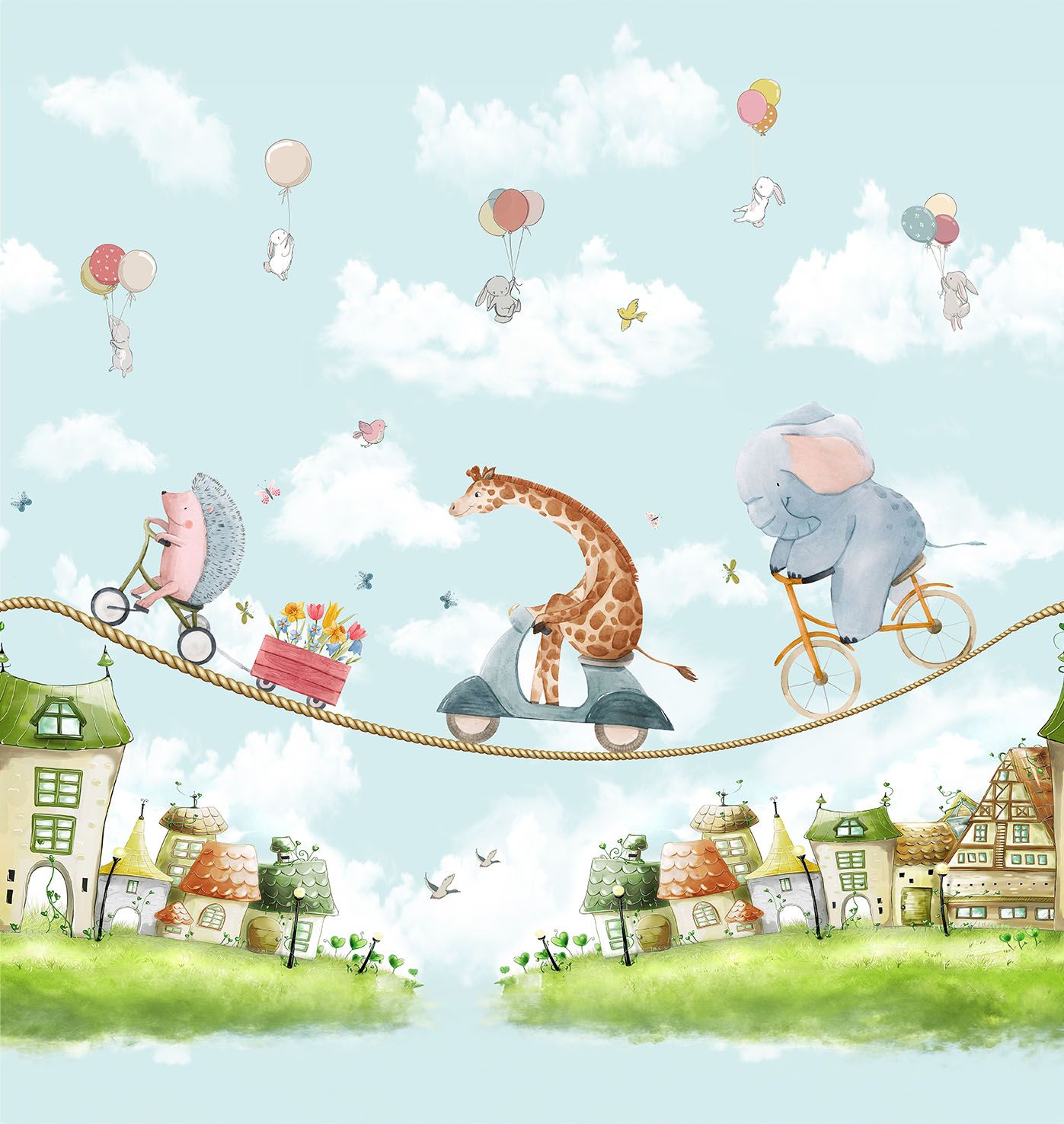 Poster-vliesbehang Cute Walls- Circus Zipline 265x280cm CW6039-1