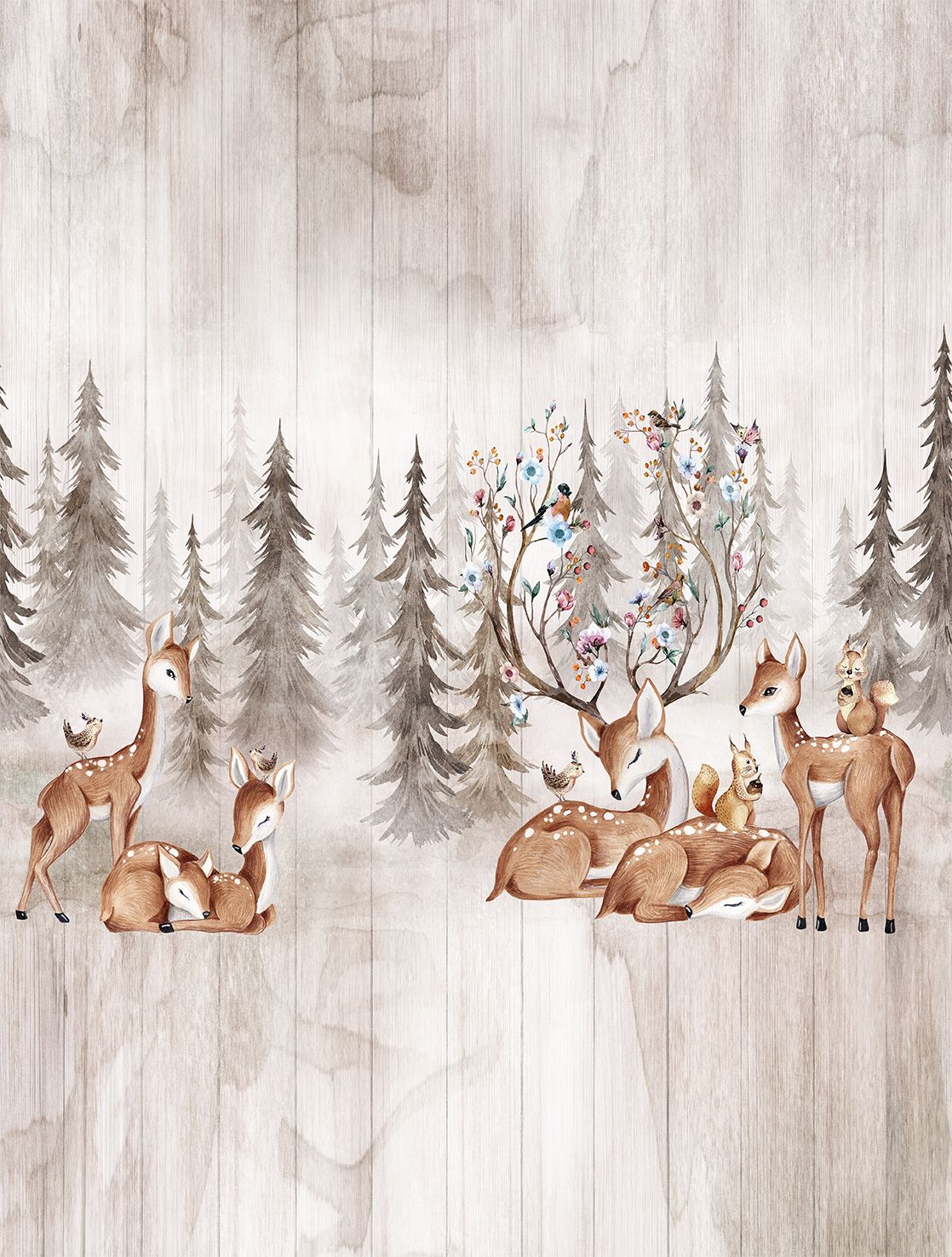 Poster-vliesbehang Cute Walls- Deer Camp 212x280cm CW6046-1