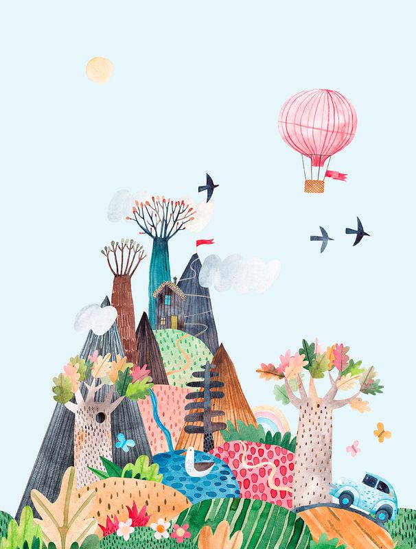 Poster-vliesbehang Cute Walls- Car Trip 212x280cm CW6036-2