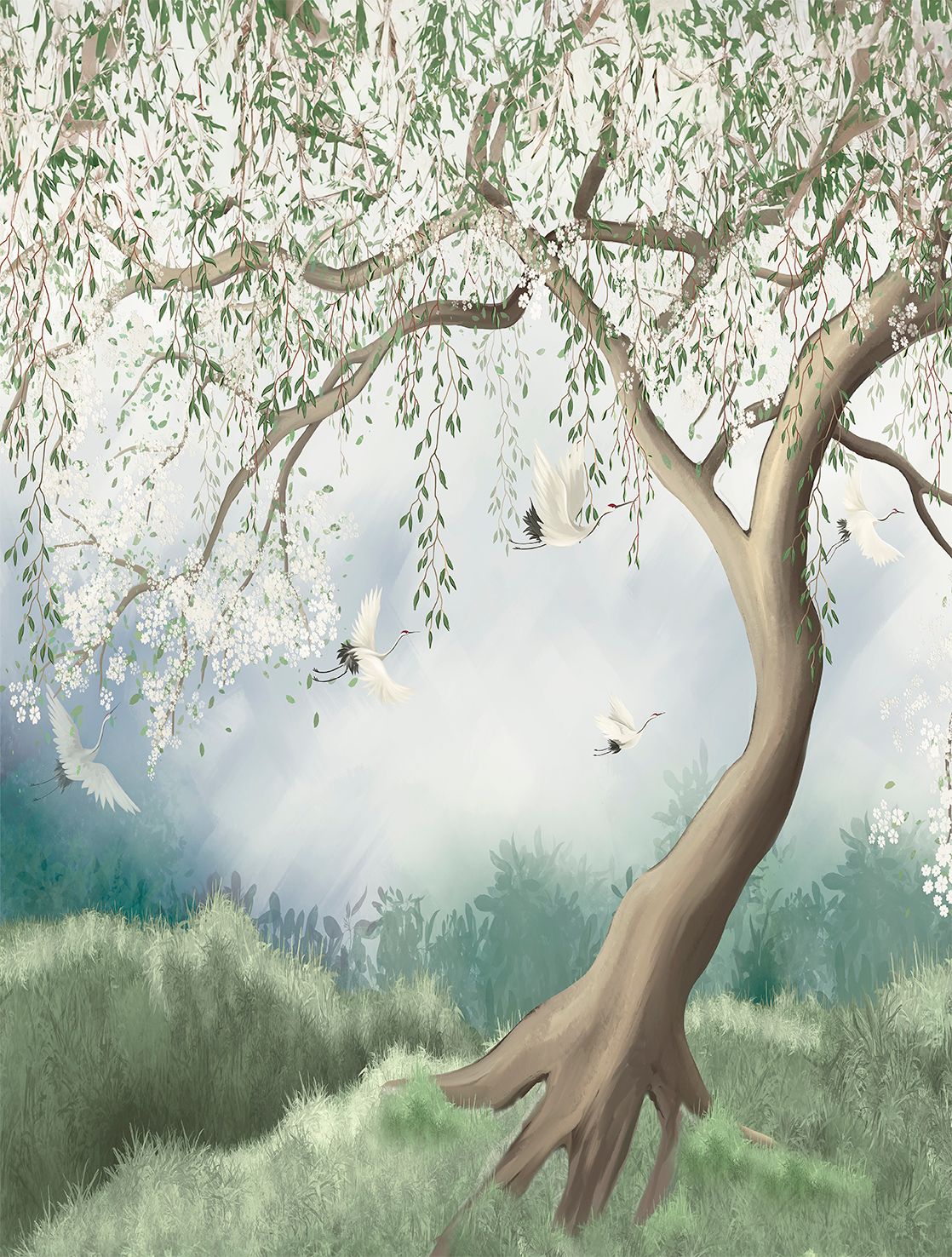 Poster-vliesbehang Cute Walls- Weeping Willow 212x280cm CW6051-1