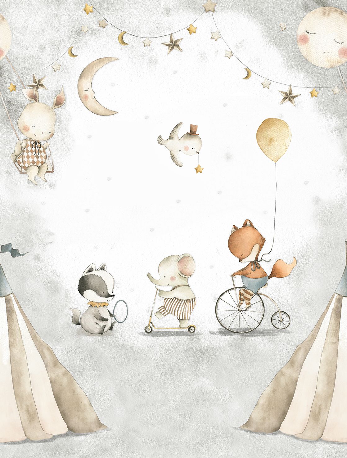 Poster-vliesbehang Cute Walls- Night Circus 212x280cm CW6055-1