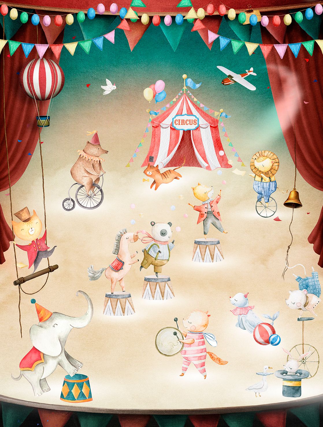 Poster-vliesbehang Cute Walls- Playing Circus 212x280cm CW6056-1