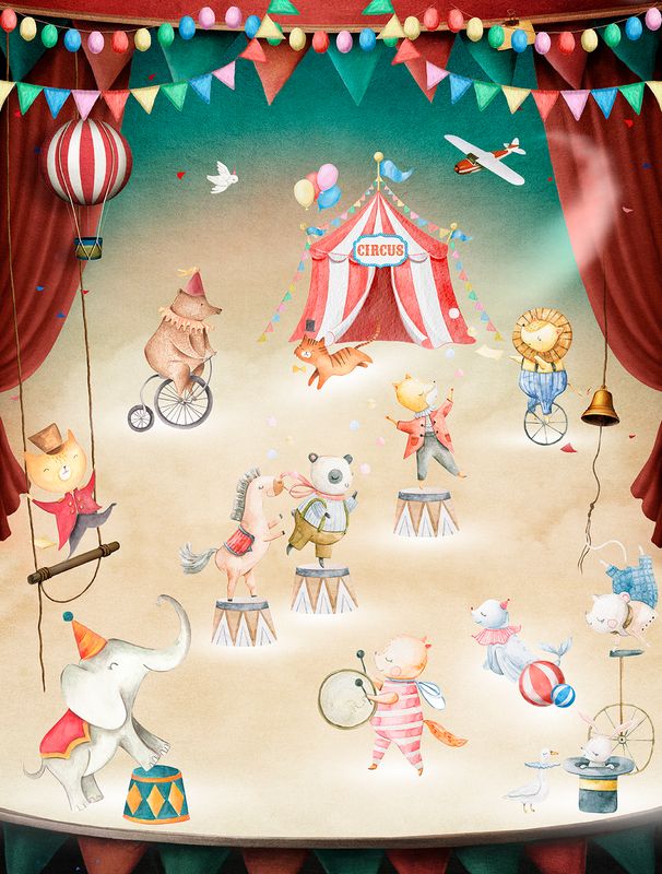 Poster-vliesbehang Cute Walls- Playing Circus 212x280cm CW6056-1