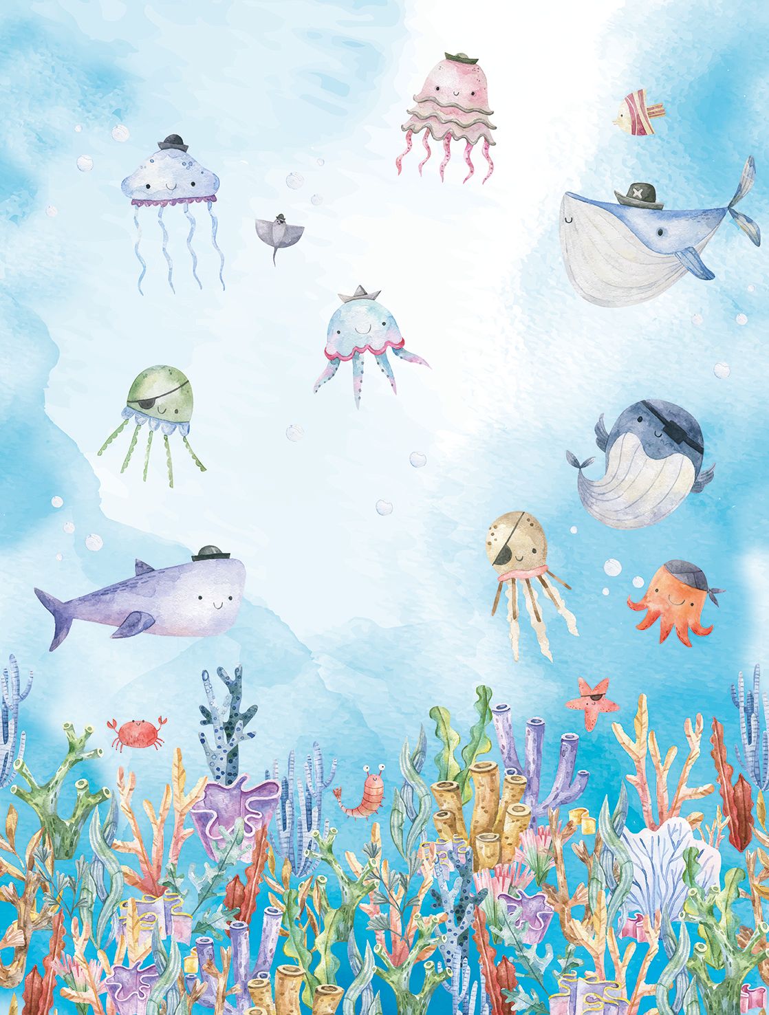 Poster-vliesbehang Cute Walls- Sealife 212x280cm CW6058-1