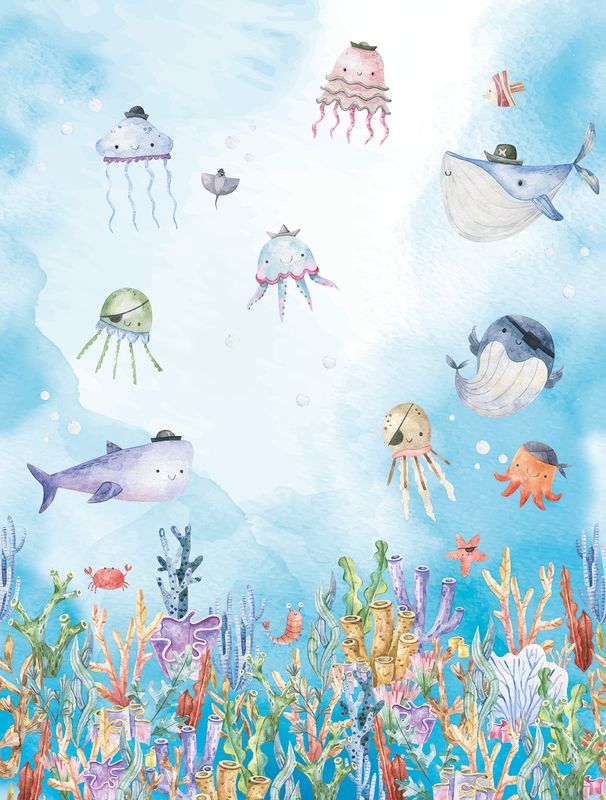 Poster-vliesbehang Cute Walls- Sealife 212x280cm CW6058-1