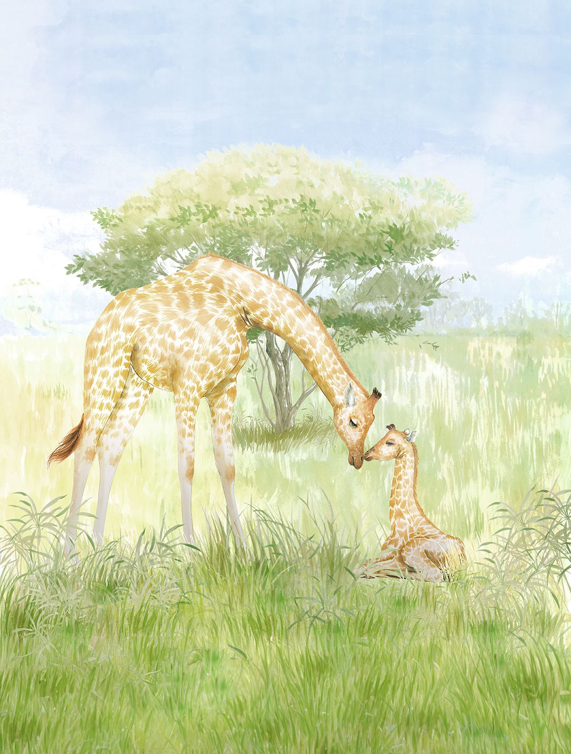 Poster-vliesbehang Cute Walls- Mom/Baby Giraf 212x280cm CW6115-2