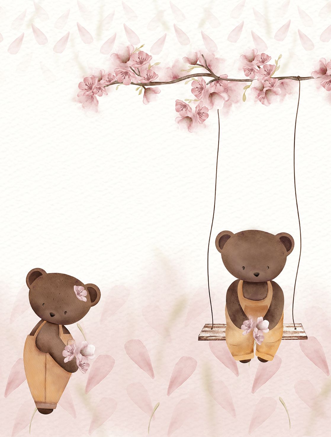 Poster-vliesbehang Cute Walls- Swinging Teddy 212x280cm CW6127-1