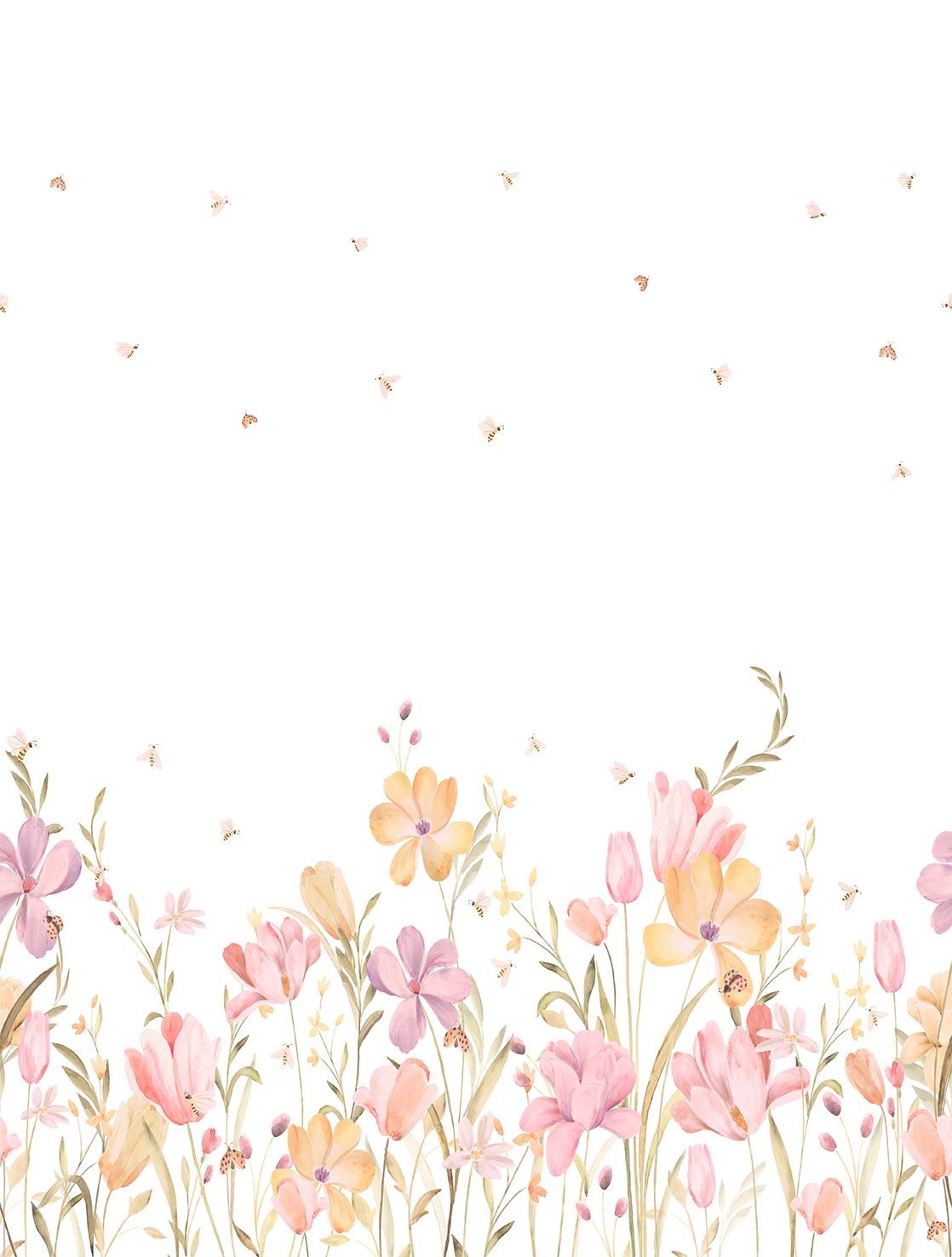 Poster-vliesbehang Cute Walls- Bee Flowers 212x280cm CW6129-1