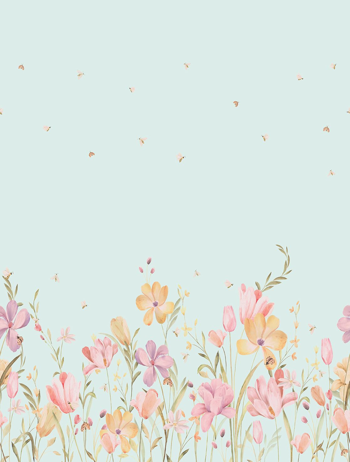 Poster-vliesbehang Cute Walls- Bee Flowers 212x280cm CW6129-2