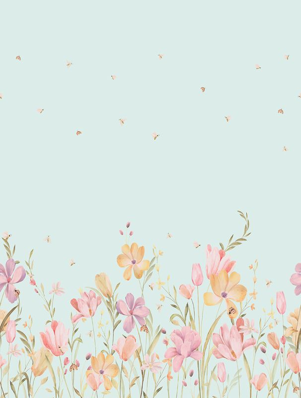 Poster-vliesbehang Cute Walls- Bee Flowers 212x280cm CW6129-2