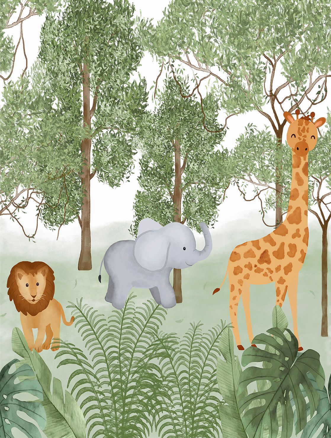 Poster-vliesbehang Cute Walls- Jungle Safari 212x280cm CW6117-1