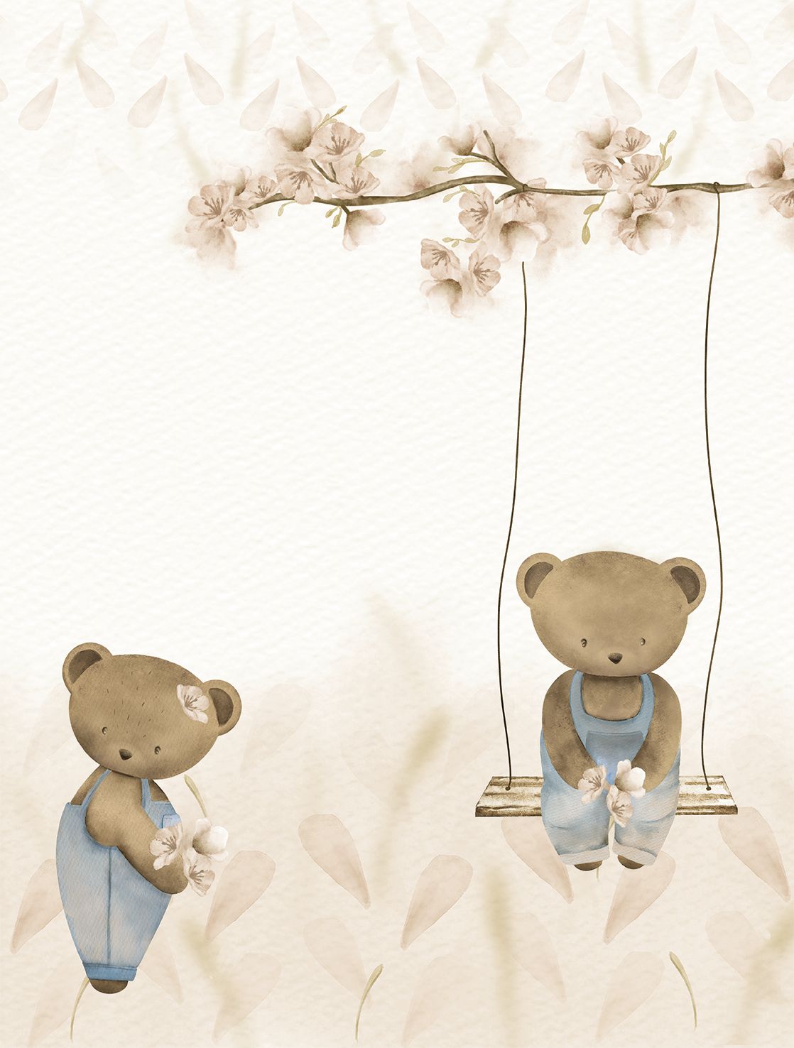 Poster-vliesbehang Cute Walls- Swinging Teddy 212x280cm CW6127-2