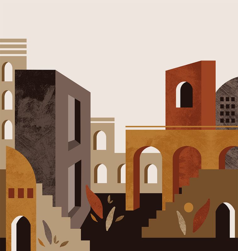 Poster-vliesbehang Feature W- Buildings brown 265x280cm FW4014-2
