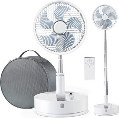 Foldable Floor Fan, 10&quot; Rechargeable Portable Standing