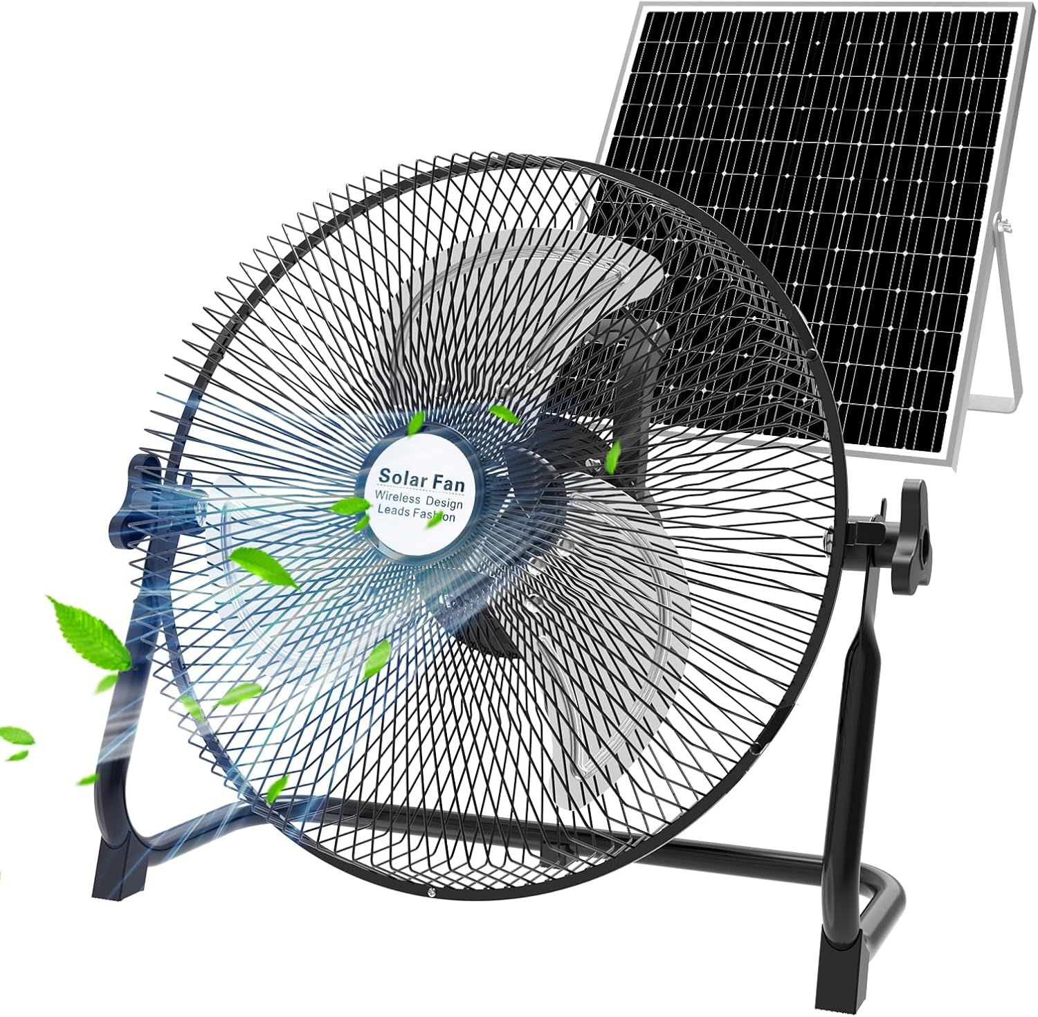 Battery Powered Fan,Wireless Rechargeable Fan with 20W Solar Panel