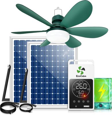 ecoCalm Solar Fan with Lights and Battery, 20&quot;