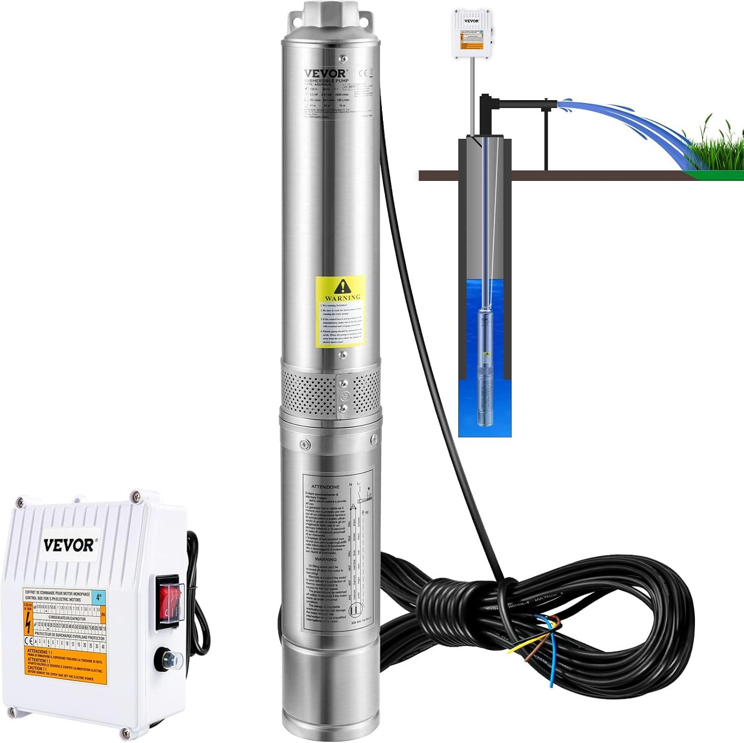 VEVOR Deep Well Submersible Pump, 2HP 230V/60Hz