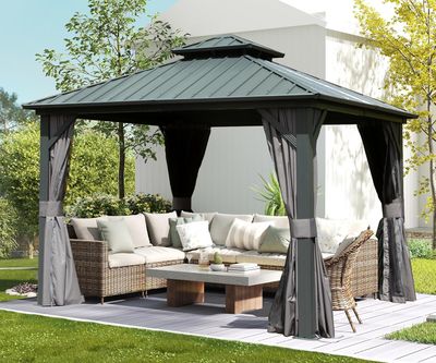 Domi 10&#39;x10&#39; Hardtop Gazebo, Outdoor Metal Gazebo with Galvanized Steel Double Roof