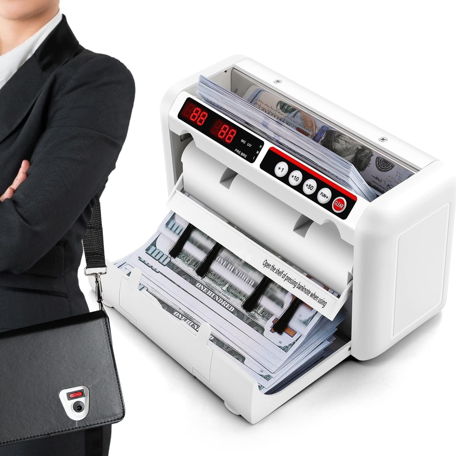 Battery Operated Bill Counter Machine, Portable Rechargeable Money Counter with UV MG Detection