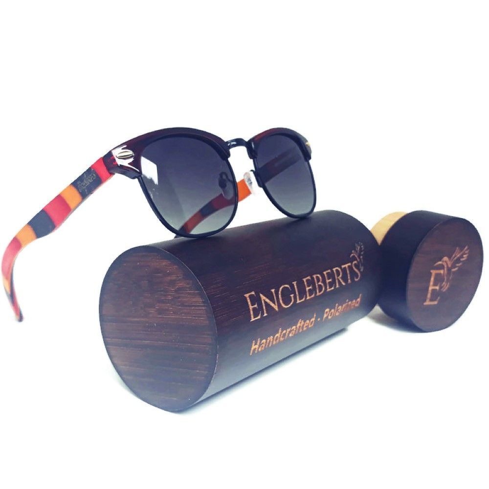 Polarized Coral Multi-Colored Skateboard Wood Sunglasses With Case