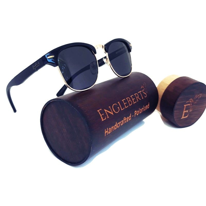 Polarized Midnight Black Bamboo Club Sunglasses with Case