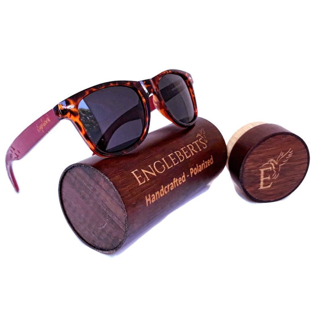 Polarized Red Bamboo Tortoise Framed Sunglasses With Wood Case
