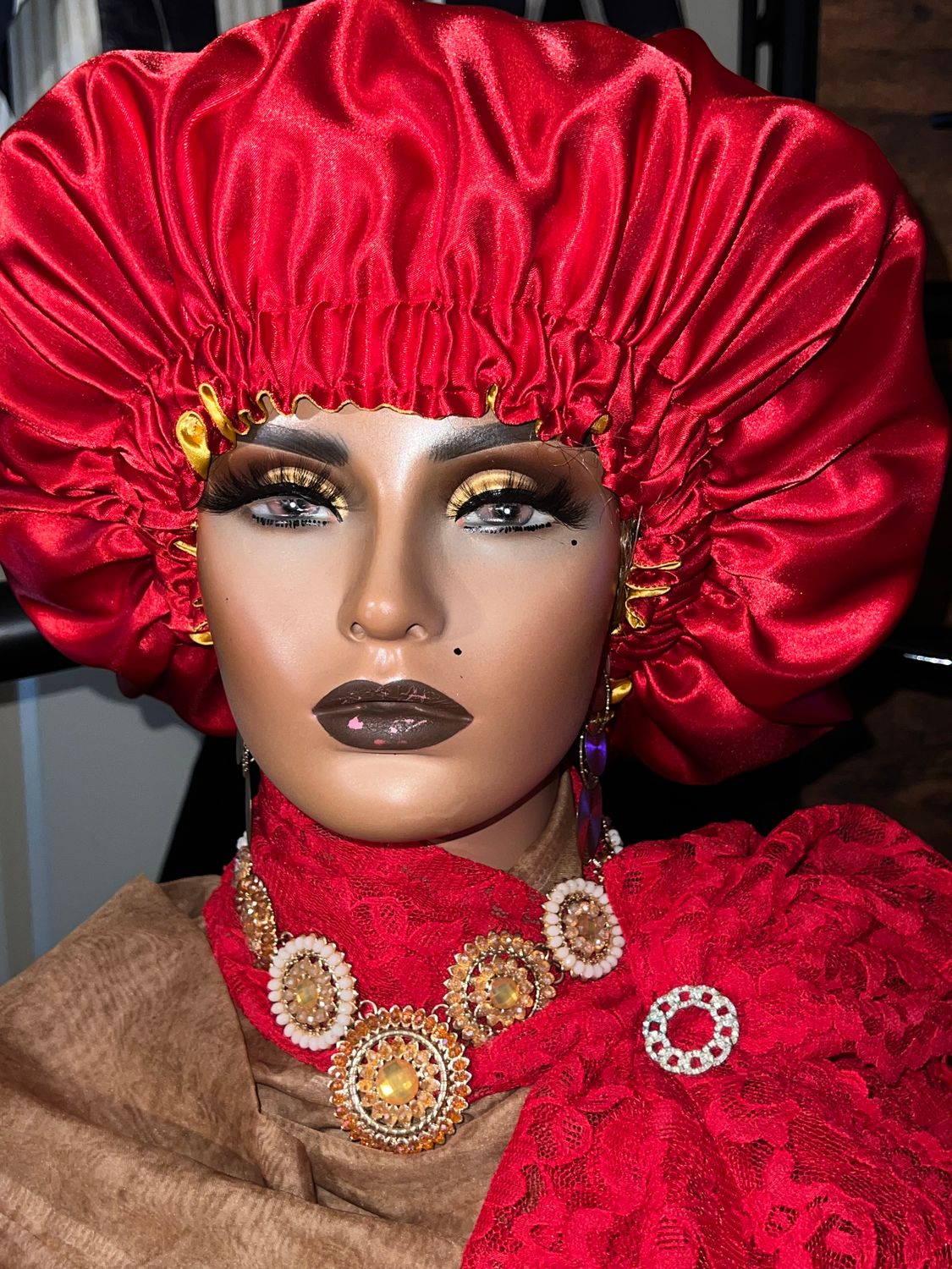 Gorgeous Red Reversible High Quality Satin Bonnet