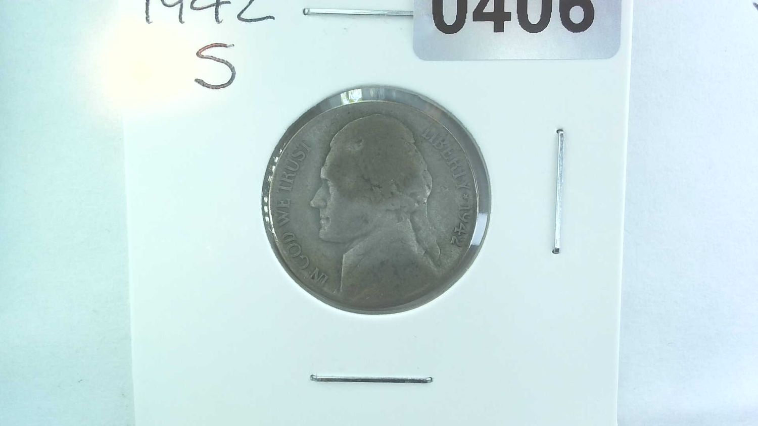 1942-S US 5 Cent Jefferson War Nickel 35% Silver