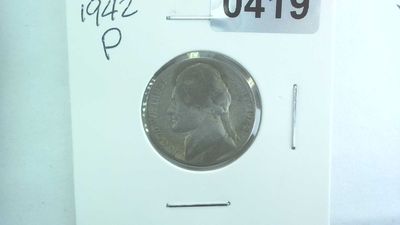 1942-P US 5 Cent Jefferson War Nickel 35% Silver