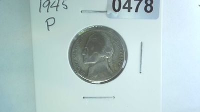 1945-P US 5 Cent Jefferson War Nickel 35% Silver