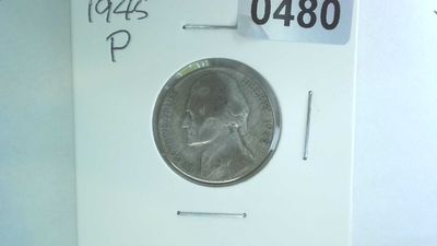 1945-P US 5 Cent Jefferson War Nickel 35% Silver