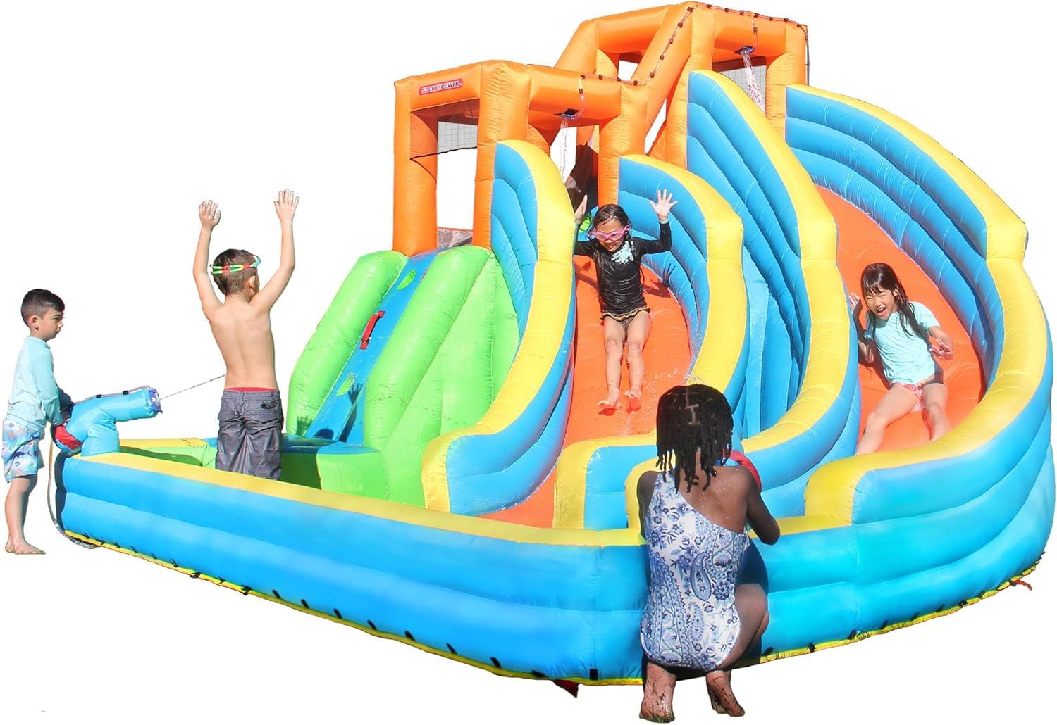 Splash and Slide with Water Cannons and Climbing Wall