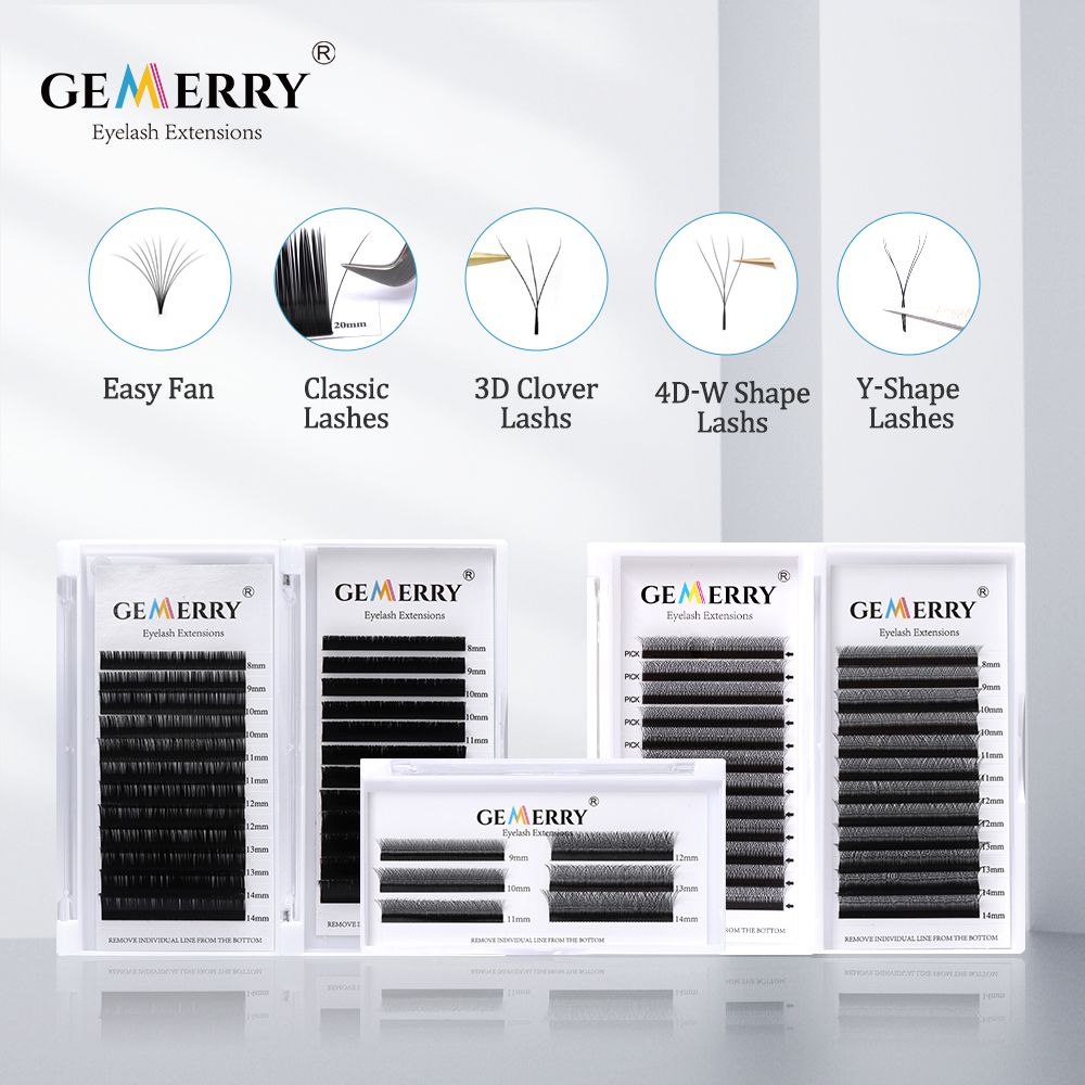 GEMERRY YY Lashes W-shape Clover Lashes Easy Fan Lash Kit 0.07C/D Mix Eyelashes Extensions Faux Mink Black Nature Classic Lashes