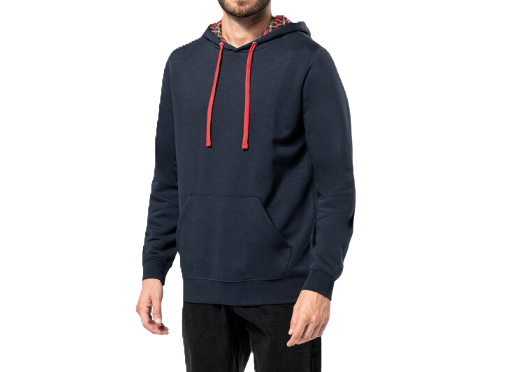 Unisex-Kapuzensweatshirt mit kontrastfarbener Kapuze und Motiven