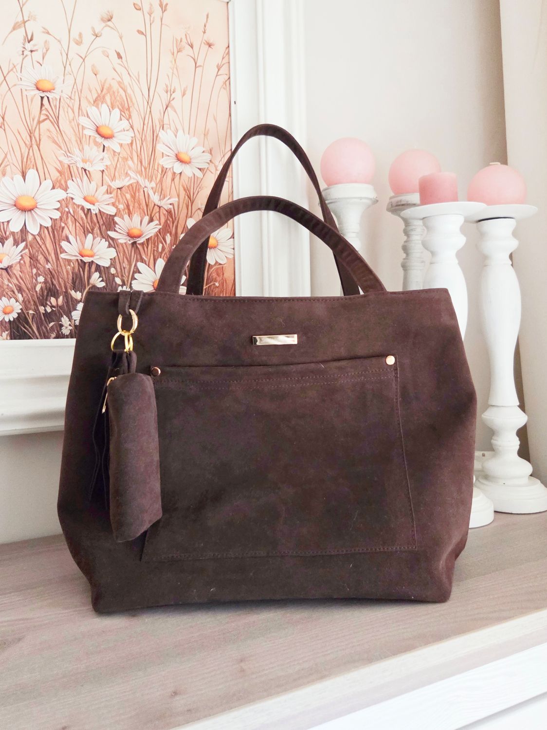 Duża torba zamsz brąz