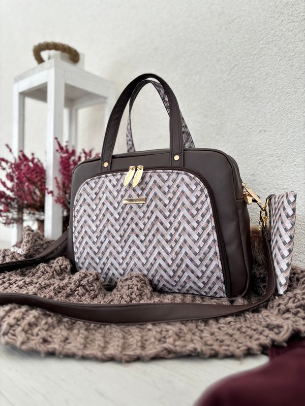 Kuferek torebka a4 plecionka brąz