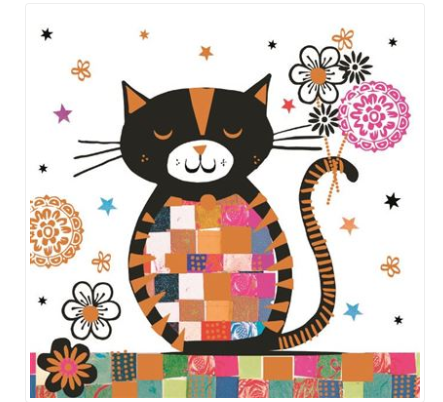 Carte d'anniversaire chat avec des fleurs