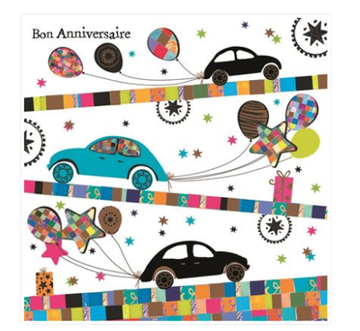 Carte d'anniversaire voitures et ballons