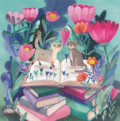 Carte d&#39;anniversaire chat sur livre