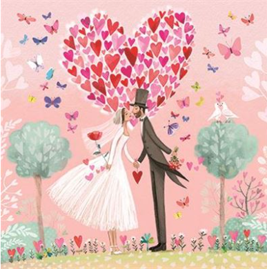 Carte d&#39;anniversairemariage mariés et coeur