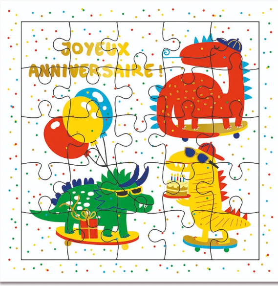 Carte puzzle joyeux anniversaire animaux rigolos