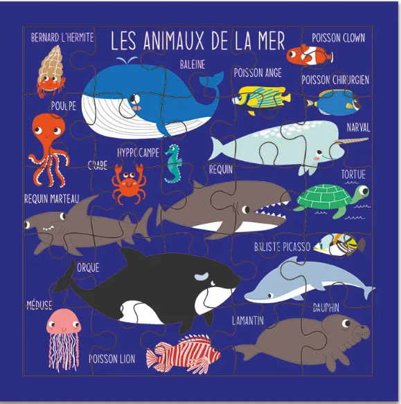 Carte puzzle joyeux anniversaire animaux de la mer