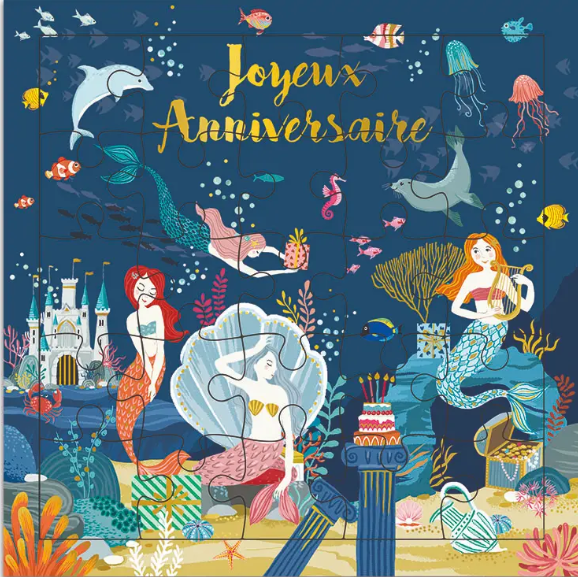 Carte puzzle joyeux anniversaire sirène