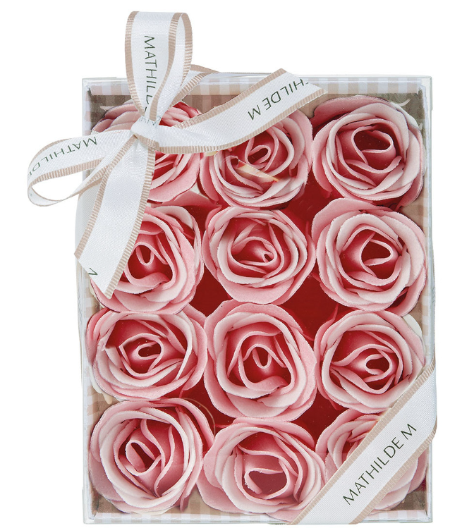 Coffret de 12 roses en feuilles de savon, parfum rose