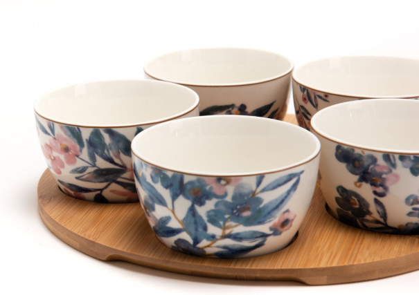 Set apéritif 5 bols avec un plateau en bois Ginny