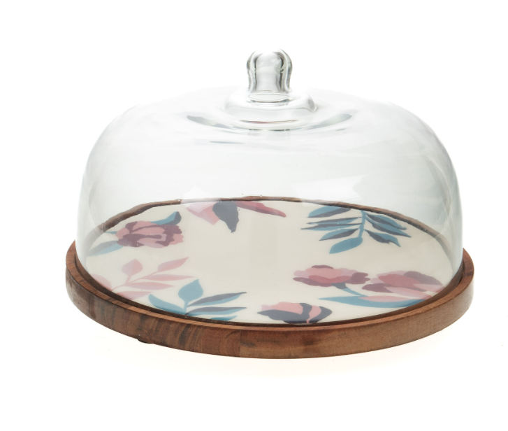 Plat rond et sa cloche en verre 30 cm Romane