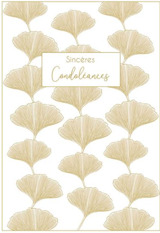 Carte sincères condoléances feuilles de gingko