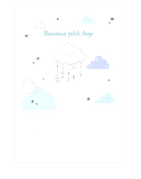 Carte de naissance Bienvenue Petit Ange, bleu
