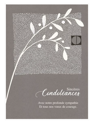 Carte de deuil avec feuillage blanc