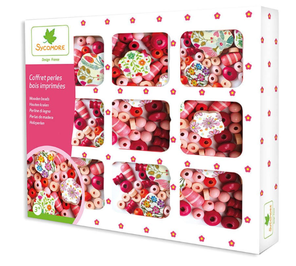 Coffret de perles en bois imprimées